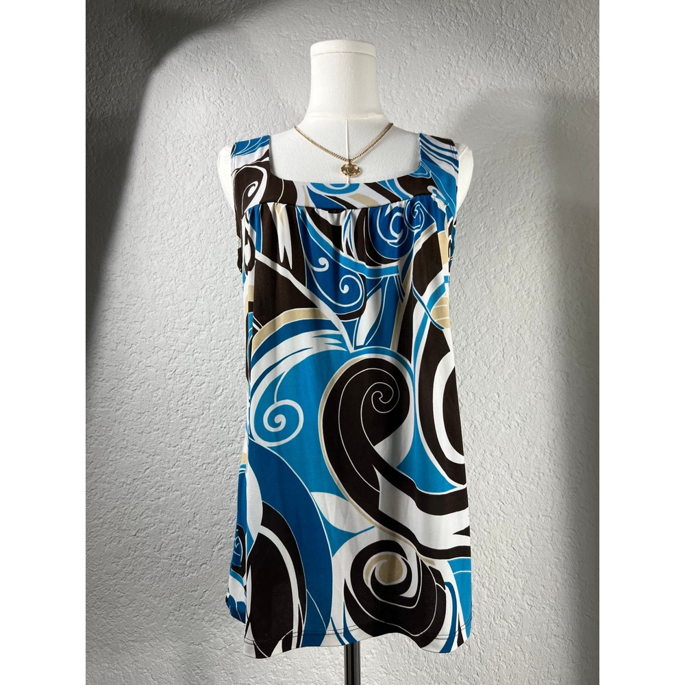 Claudia Richard Geometric Psychedelic Mod Tank Blouse Euro Summer Top